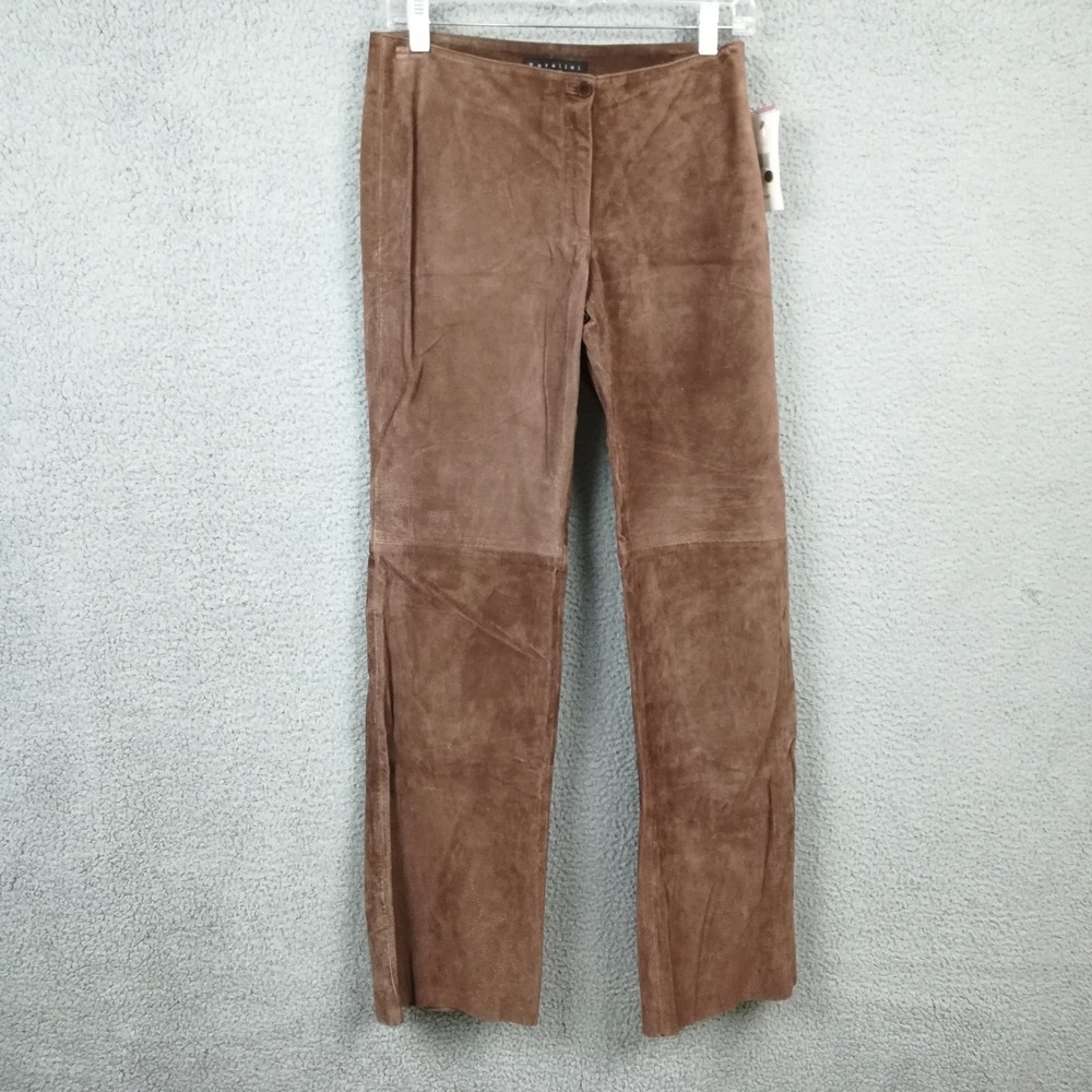 Parallel Womens Pants Leather Straight Leg Brown Suede Low Rise 8 New